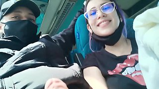 Blowjob and fucking with creampie in public service bus