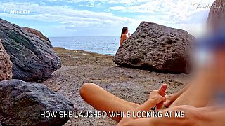 Big Tits Girls Flashing Leads to Beach Handjob on Exhib Trip