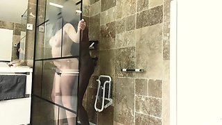 Thick ass white slut enjoys a clean and fresh BBC in the shower