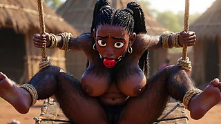 African Black Hairy Woman in Bondage - Waiting to Be Fucked by Tribe