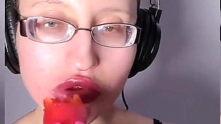 Asmr Paprika Pepper Eating - Asmr, Eye Glasses, Gianess, Lipstick, Big Lips, Mouth, Food, Face Fetish, Long Nails