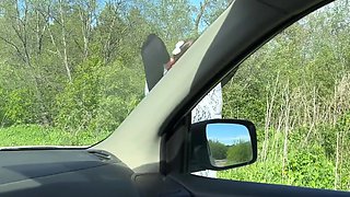 Curvy schoolgirl wearing uniform lets her bf fuck her in his car after prom