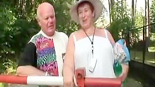 Grandpa Fucks Grandma and a Slut Outdoors