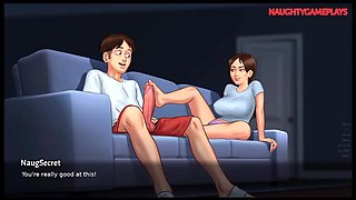 Lucky Guy Kisses Hot MILF Landlady & Gets Footjob From Girlfriend - Summertime Saga 3D Sex Animation