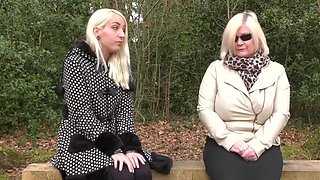 Old granny seduced by a cute blonde teen in the park