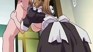 Irresistible hentai maid sucking a massive dork on her