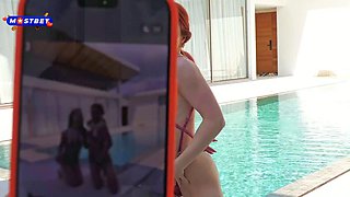 Poolside Cheating with Wife's Redhead Busty Friend - Hot