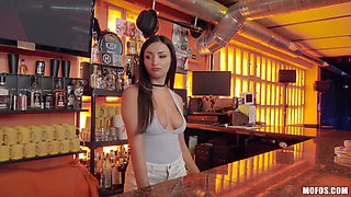 Romanian babe Alyssia Kent gives her head and gets fucked in a bar