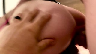 Amateur brunette in latex lingerie fucks hardcore in kitchen