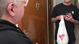 Italian whore wife getting fucked in her tight anal hole by a courier but got caught