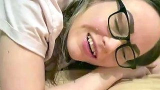 Blonde teen slut plays with a toy banana