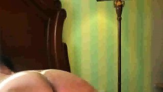 Lashing slut Mary's fat old ass with the belt