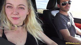 Small boobs amateur Iris Rose gives a blowjob before getting fucked