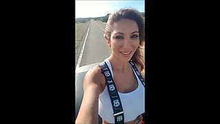 Busty curly brunette with big boobs fucks on couch