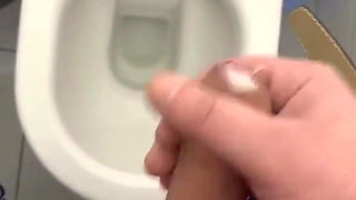 My Dick Cums in a Public Toilet Close up