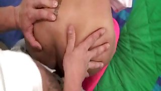 Latina cutie Rosa Ramirez enjoying two cocks