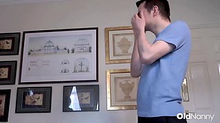 OldNanny - Busty Mature Nanny In Lingerie Seduces And Fucks Horny Man On Couch