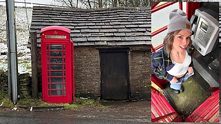 Cumming hard in public red telephone box with Lush remote