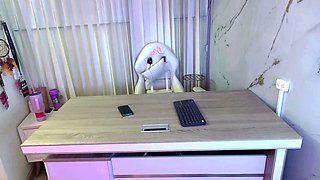 Amateur young brunette enjoys dildo on solo masturbation