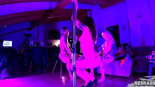 Blondes and Brunettes in Threesome Strip Tease Frenzy