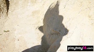 Naked big boobed asian babe took sunbath