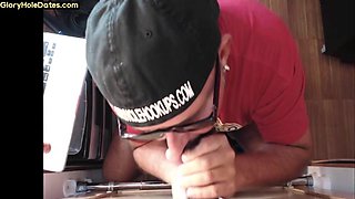 Blackcock loving gloryhole DILF sucks cock till cum in mouth