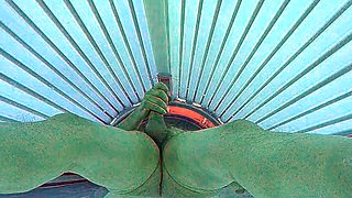 Masturbating in public tanning bed