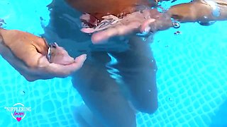 Nippleringlover Horny Milf Swimming Nude In Pool See Through Pierced Nipples Big Rings In Pierced Pussy Lips