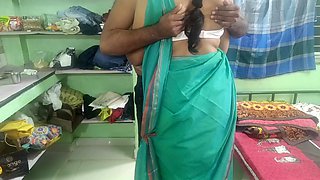 Cute House Wife Green Saree with Standing Romance with Her Boyfriend