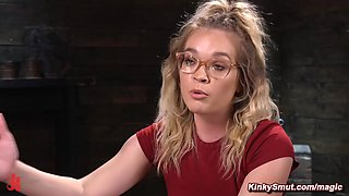 Blondie chained and blindfolded by captor The Pope