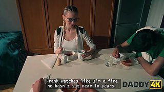 Daddy4k. daddy screws thin female on a table