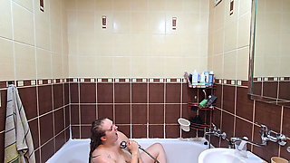 Pretty Chubby Wife with Big Natural Tits Takes a Shower