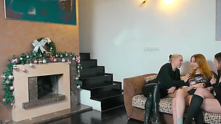 Teasing husband by sucking off and getting spitroasted by friend's husbands