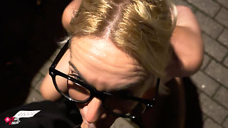 Submissive Blonde Analslut in Handcuffs Publicly Humiliated!!