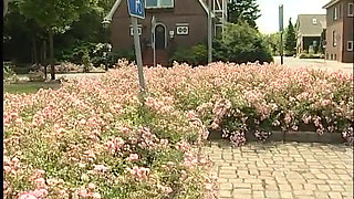 Busty redhead teen lifting dress outdoors