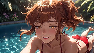 AI Girl Sensually on the Pool - Studio Ghibli Style