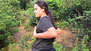 A Cute Slim Latina Girl Walks Outdoors and Flashes Her Big Boobs and Ass