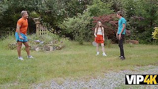 Tiny Nerdy Gal Cucks BF, Pleasing His Stepdad With Sex So That The Old Man Let Them Stay In His House