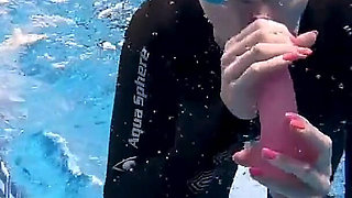 Wetsuit Underwater Dildo Blowjob - Neoprene Masked Suck Slut