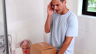 Blonde GILF Bathtub Surprise Leads to Missionary Bed Sex