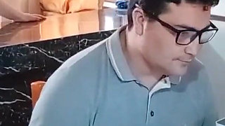 My Cuckold Husband Works While My Stepson Fucks Me in the Kitchen No