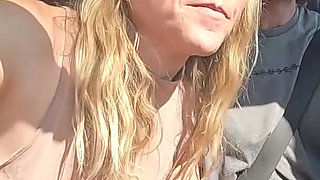 Sexy Blonde Swallows Cum After Road Head