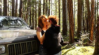 Wild lesbian teens indulge in intense fingering in the woods