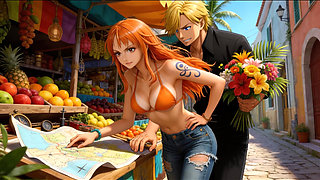 Nami Fucked Hard by Luffy and Zoro - Threesome on the Beach One Piece Uncensored Hentai