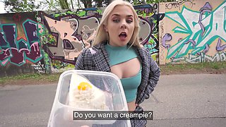 Outdoor dicking in HD POV with blonde Ellie Shou wearing fishnet