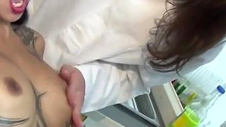 Sexy tattooed Asian babe fucked and sprayed from her doctor