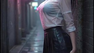 Nice Japanese three dimensional anime dame flaps you to her in the alley in the rain