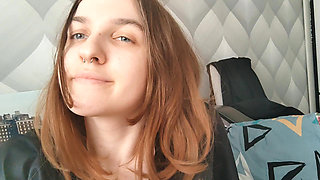 Hot brunette fucked her tight ass with her dildo while she was home alone