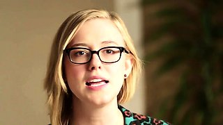 Nerdy blonde teen peels off her clothes and pleases herself