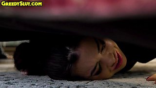 Hairypussy inked les gets licked by redhead GF on couch